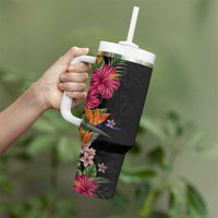 Hawaii Flowers Tribal Pattern Tumbler With Handle