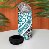 Turquoise Traditional Polynesian Tribal Tattoo Retro 4 in 1 Can Cooler Tumbler