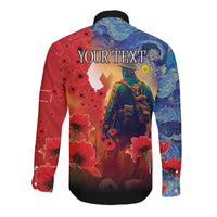 Tonga ANZAC Day Personalised Long Sleeve Button Shirt Soldier Te Tau Manatui Kinautolu with Poppy Field LT9 - Polynesian Pride