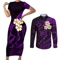 Polynesian Hawaii Couples Short Sleeve Bodycon Dress and Long Sleeve Button Shirts Niihau Islands with Pacific Plumeria Purple Vibe LT9 Purple - Polynesian Pride