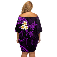 Polynesian Hawaii Off Shoulder Short Dress Niihau Islands with Pacific Plumeria Purple Vibe LT9 - Polynesian Pride