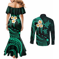 Polynesian Hawaii Couples Mermaid Dress and Long Sleeve Button Shirts Niihau Islands with Pacific Plumeria Turquoise Vibe LT9 - Polynesian Pride
