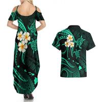Polynesian Hawaii Couples Summer Maxi Dress and Hawaiian Shirt Niihau Islands with Pacific Plumeria Turquoise Vibe LT9 - Polynesian Pride
