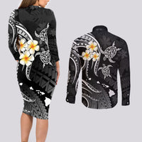 Polynesian Hawaii Couples Long Sleeve Bodycon Dress and Long Sleeve Button Shirts Niihau Islands with Pacific Plumeria White Vibe LT9 - Polynesian Pride