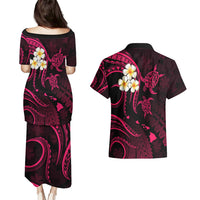 Hawaii Couples Puletasi Dress and Hawaiian Shirt Molokai Islands Polynesian Sunset Plumeria Pink Vibe LT9 - Polynesian Pride