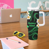 Hawaii Molokaʻi Islands Pacific Plumeria Tumbler With Handle Green Polynesian Tattoo