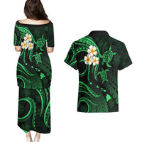 Hawaii Couples Puletasi Dress and Hawaiian Shirt Lanai Islands Polynesian Sunset Plumeria Green Vibe LT9 - Polynesian Pride