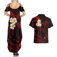 Polynesian Hawaii Couples Summer Maxi Dress and Hawaiian Shirt Lanai Islands with Pacific Plumeria Red Vibe LT9 - Polynesian Pride