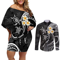 Polynesian Hawaii Couples Off Shoulder Short Dress and Long Sleeve Button Shirts Lanai Islands with Pacific Plumeria White Vibe LT9 White - Polynesian Pride