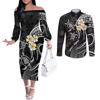 Polynesian Hawaii Couples Off The Shoulder Long Sleeve Dress and Long Sleeve Button Shirts Lanai Islands with Pacific Plumeria White Vibe LT9 White - Polynesian Pride