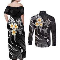 Polynesian Hawaii Couples Off Shoulder Maxi Dress and Long Sleeve Button Shirts Lanai Islands with Pacific Plumeria White Vibe LT9 - Polynesian Pride