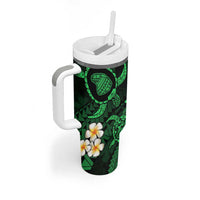 Hawaii Lanaʻi Islands Pacific Plumeria Tumbler With Handle Green Polynesian Tattoo