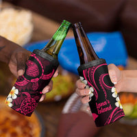 Hawaii Lanaʻi Islands Pacific Plumeria 4 in 1 Can Cooler Tumbler Pink Polynesian Tattoo