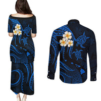 Hawaii Couples Puletasi Dress and Long Sleeve Button Shirts Kauai Islands Polynesian Sunset Plumeria LT9 - Polynesian Pride