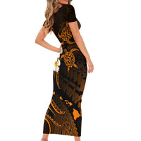Hawaii Short Sleeve Bodycon Dress Kauai Islands Polynesian Sunset Plumeria Gold Vibe LT9 - Polynesian Pride