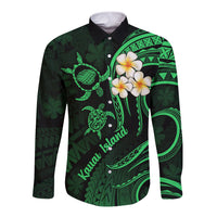 Hawaii Long Sleeve Button Shirt Kauai Islands Polynesian Sunset Plumeria Green Vibe LT9 Unisex Green - Polynesian Pride