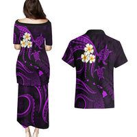 Polynesian Hawaii Couples Puletasi Dress and Hawaiian Shirt Kauai Islands with Pacific Plumeria Purple Vibe LT9 - Polynesian Pride