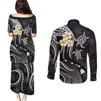 Polynesian Hawaii Couples Puletasi Dress and Long Sleeve Button Shirts Kauai Islands with Pacific Plumeria White Vibe LT9 - Polynesian Pride