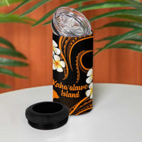 Hawaii Kahoolawe Islands Pacific Plumeria 4 in 1 Can Cooler Tumbler Gold Polynesian Tattoo