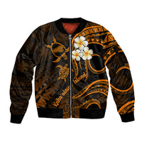 Hawaii Sleeve Zip Bomber Jacket Kahoolawe Islands Polynesian Sunset Plumeria Gold Vibe LT9 Unisex Gold - Polynesian Pride
