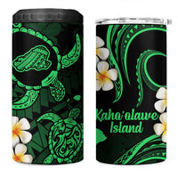 Hawaii Kahoolawe Islands Pacific Plumeria 4 in 1 Can Cooler Tumbler Green Polynesian Tattoo