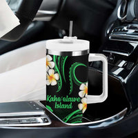 Hawaii Kahoolawe Islands Pacific Plumeria Tumbler With Handle Green Polynesian Tattoo