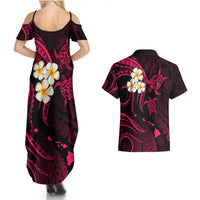 Hawaii Couples Summer Maxi Dress and Hawaiian Shirt Kahoolawe Islands Polynesian Sunset Plumeria Pink Vibe LT9 - Polynesian Pride