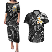 Polynesian Hawaii Couples Puletasi Dress and Hawaiian Shirt Kahoolawe Islands with Pacific Plumeria White Vibe LT9 White - Polynesian Pride