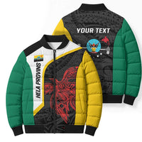 Personalised PNG Hela Province Bomber Puffer Jacket Bird of Paradise Tattoo Flag Motif - Polynesian Pride