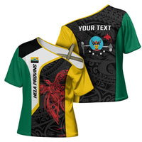 Personalised PNG Hela Province Cross Shoulder Shirt Bird of Paradise Tattoo Flag Motif - Polynesian Pride