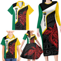 Personalised PNG Hela Province Family Matching Long Sleeve Bodycon Dress and Hawaiian Shirt Bird of Paradise Tattoo Flag Motif - Polynesian Pride