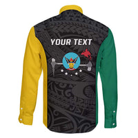 Personalised PNG Hela Province Family Matching Long Sleeve Bodycon Dress and Hawaiian Shirt Bird of Paradise Tattoo Flag Motif - Polynesian Pride