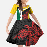 Personalised PNG Hela Province Family Matching Off Shoulder Maxi Dress and Hawaiian Shirt Bird of Paradise Tattoo Flag Motif - Polynesian Pride