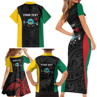 Personalised PNG Hela Province Family Matching Short Sleeve Bodycon Dress and Hawaiian Shirt Bird of Paradise Tattoo Flag Motif - Polynesian Pride