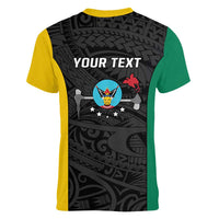 Personalised PNG Hela Province Women V-Neck T-Shirt Bird of Paradise Tattoo Flag Motif - Polynesian Pride