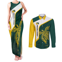 Personalised PNG Jiwaka Province Couples Matching Tank Maxi Dress and Long Sleeve Button Shirt Bird of Paradise Tattoo Flag Motif LT9 Green - Polynesian Pride
