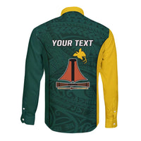 Personalised PNG Jiwaka Province Long Sleeve Button Shirt Bird of Paradise Tattoo Flag Motif - Polynesian Pride