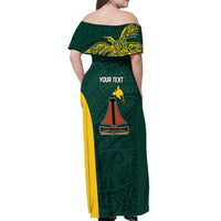 Personalised PNG Jiwaka Province Off Shoulder Maxi Dress Bird of Paradise Tattoo Flag Motif - Polynesian Pride