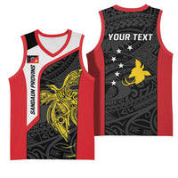 Personalised PNG Sandaun Province Basketball Jersey Bird of Paradise Tattoo Flag Motif - Polynesian Pride