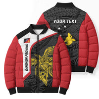 Personalised PNG Sandaun Province Bomber Puffer Jacket Bird of Paradise Tattoo Flag Motif - Polynesian Pride