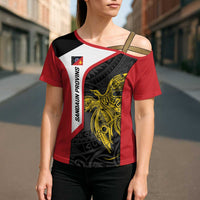 Personalised PNG Sandaun Province Cross Shoulder Shirt Bird of Paradise Tattoo Flag Motif - Polynesian Pride