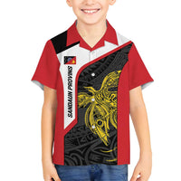 Personalised PNG Sandaun Province Family Matching Long Sleeve Bodycon Dress and Hawaiian Shirt Bird of Paradise Tattoo Flag Motif - Polynesian Pride