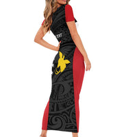 Personalised PNG Sandaun Province Family Matching Short Sleeve Bodycon Dress and Hawaiian Shirt Bird of Paradise Tattoo Flag Motif - Polynesian Pride