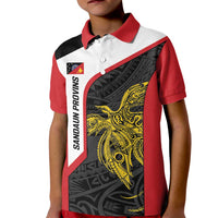 Personalised PNG Sandaun Province Kid Polo Shirt Bird of Paradise Tattoo Flag Motif - Polynesian Pride