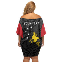 Personalised PNG Sandaun Province Off Shoulder Short Dress Bird of Paradise Tattoo Flag Motif LT9 - Polynesian Pride