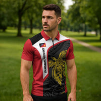 Personalised PNG Sandaun Province Zipper Polo Shirt Bird of Paradise Tattoo Flag Motif - Polynesian Pride