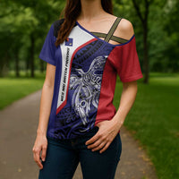 Personalised PNG West New Britain Province Cross Shoulder Shirt Bird of Paradise Tattoo Flag Motif - Polynesian Pride