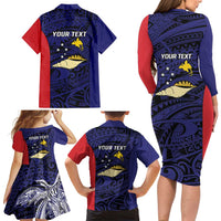 Personalised PNG West New Britain Province Family Matching Long Sleeve Bodycon Dress and Hawaiian Shirt Bird of Paradise Tattoo Flag Motif - Polynesian Pride