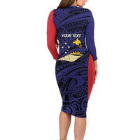 Personalised PNG West New Britain Province Family Matching Long Sleeve Bodycon Dress and Hawaiian Shirt Bird of Paradise Tattoo Flag Motif - Polynesian Pride