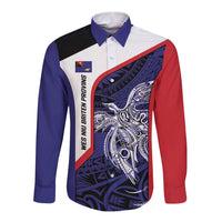 Personalised PNG West New Britain Province Long Sleeve Button Shirt Bird of Paradise Tattoo Flag Motif - Polynesian Pride